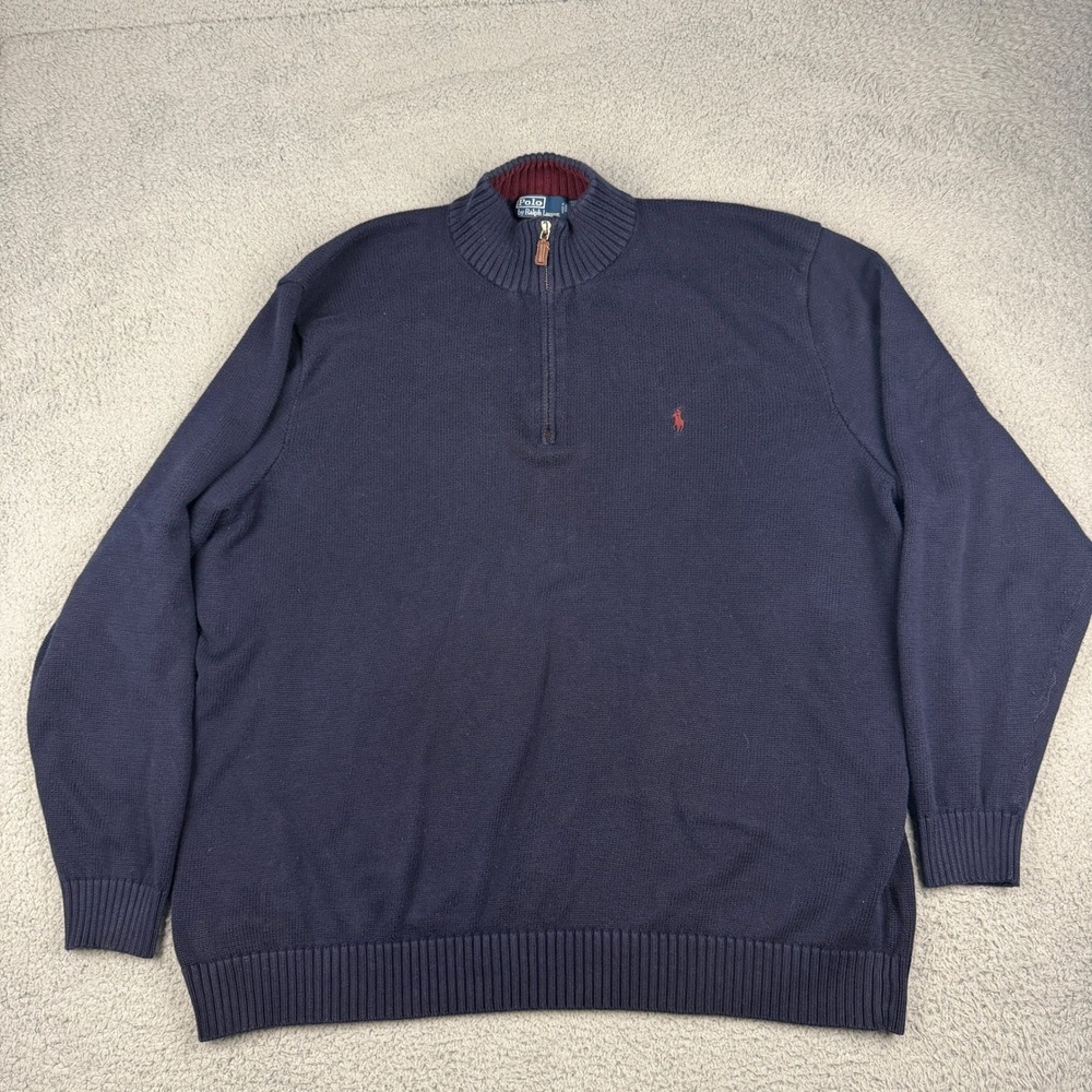 Polo Ralph Lauren Sweater Mens 3XLT Navy Blue 1/4 Zip Pullover